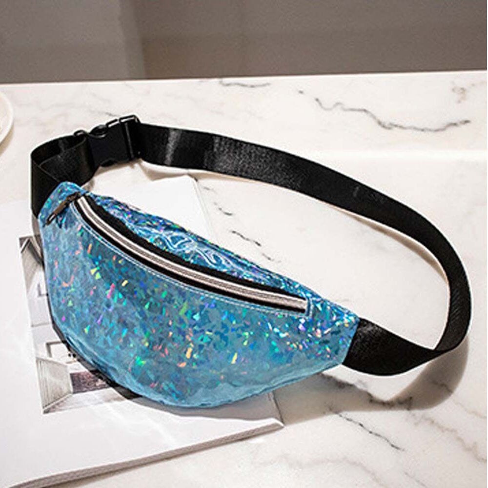 Frauen Reversible Pailletten Glitter Taille Fanny-Pack Gürtel Bum Tasche Beutel Hüfte Geldbörse Messenger Tasche Reise Brieftasche: Blau