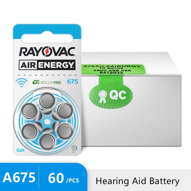 60 Pcs Rayovac Energie Zink Air Hearing Aids Batterijen 675A 675 A675 PR44 Batterij Voor Geluid Versterker Accessoires
