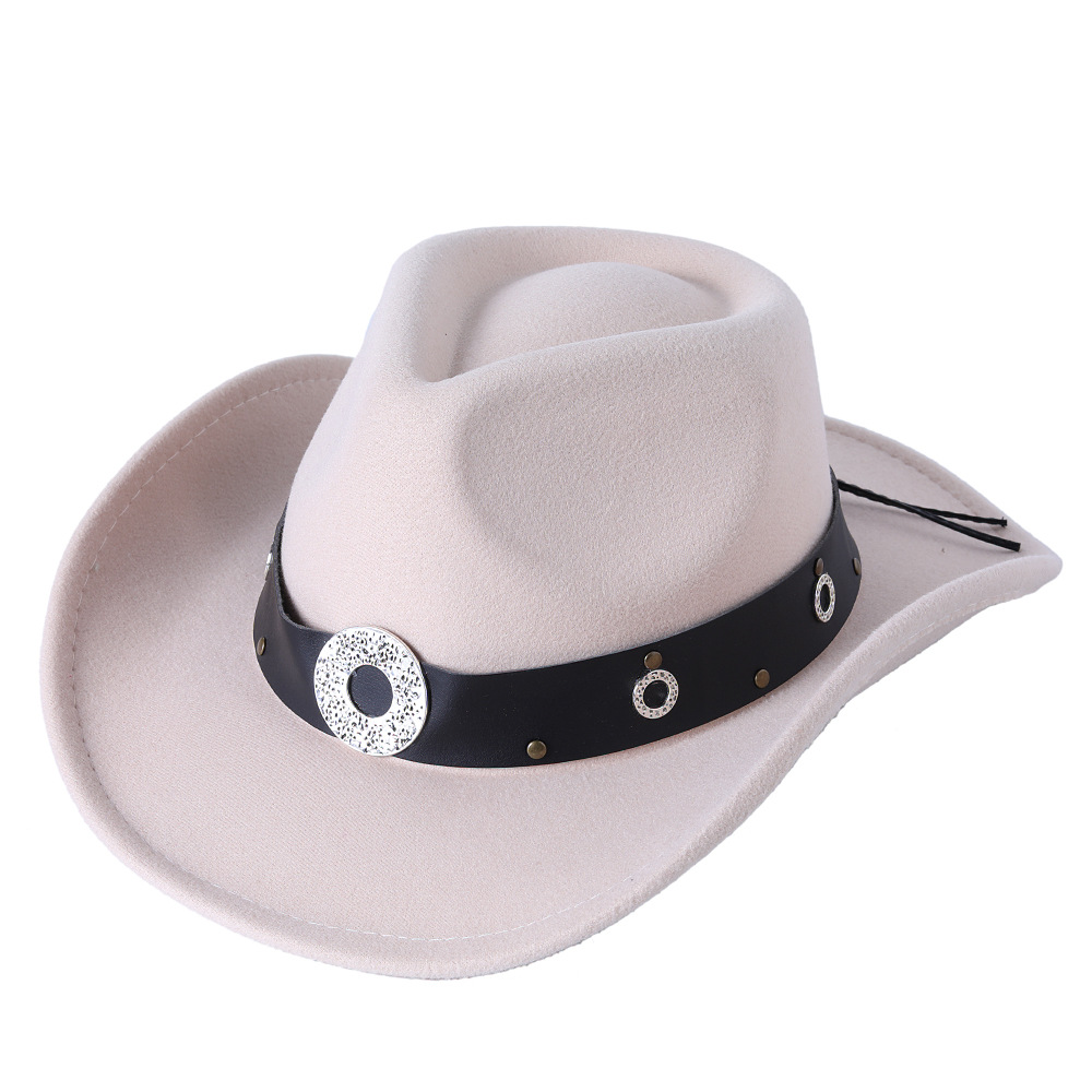 Sombrero de ala ancha con cinturón para hombre y mujer, gorro cálido de Jazz, Color sólido, para invierno y otoño: Beige