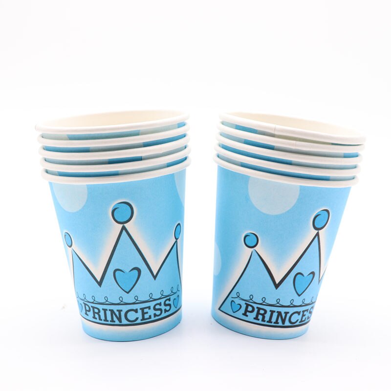 Bleu Prince couronne thème fête d'anniversaire assiettes tasses pailles mariage bébé douche décorations drapeau fournitures vaisselle jetable ensemble: Cup 10pcs