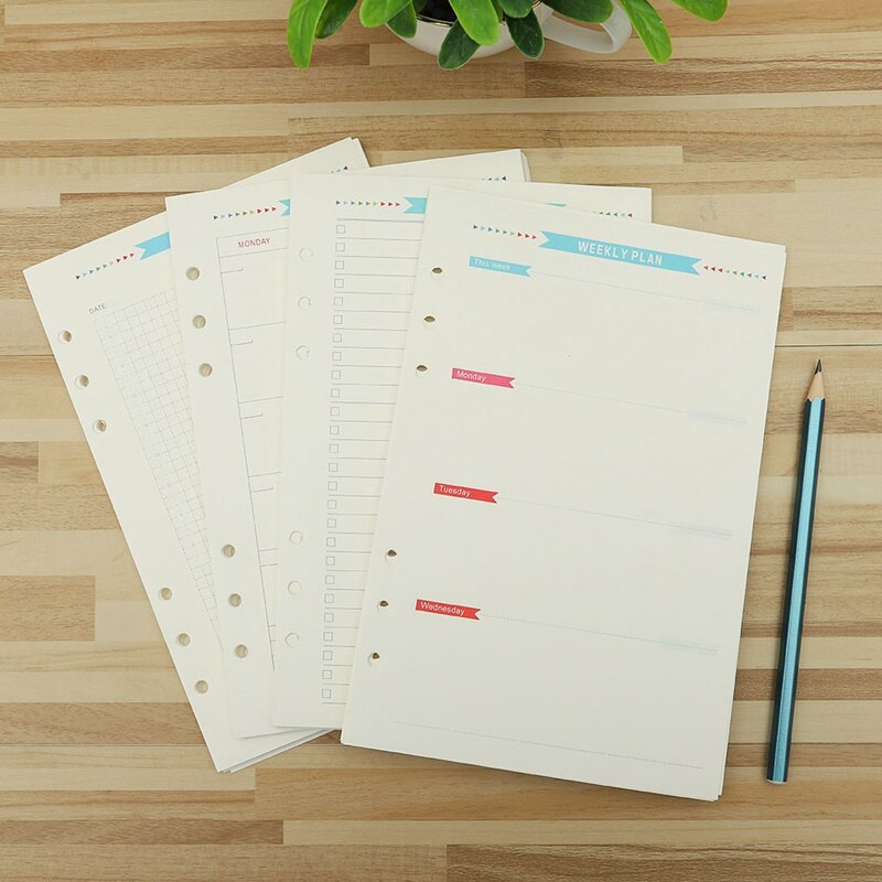 6 Holes Loose Leaf Notebook Spiral Planner Refill Inner Paper A5 A6 Pages Diary Weekly Monthly Plan To do List 40Pcs/Set