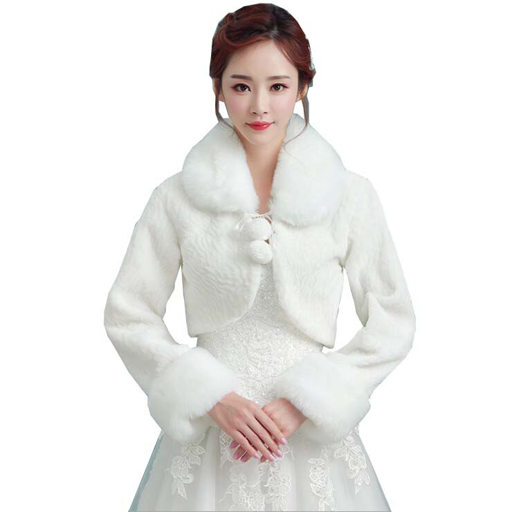 Femmes ivoire rouge hiver fausse fourrure mariage mariée haussement d'épaules robe à manches longues accessoire Cape revers col châle boléro manteau: Ivoire