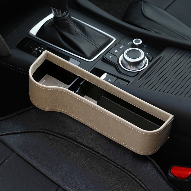 Caja de almacenamiento de cuero PU para hueco de asiento de coche, organizador de bolsillo multifuncional, soporte para botella de teléfono, accesorios para coche: Leather-Left 1