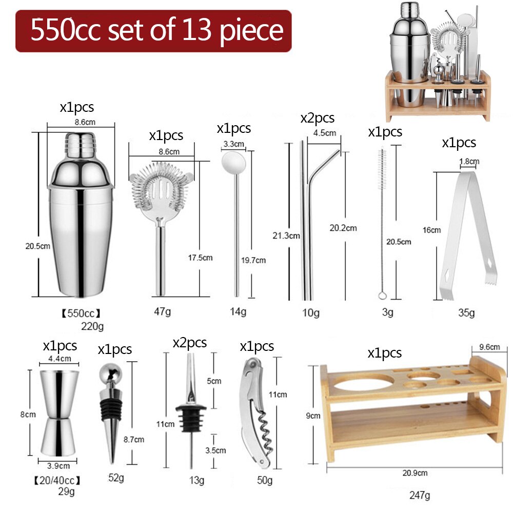 Stainless Steel Cocktail Shaker Bartender Kit Bar Drink Tools Barware Accessories for Home Bars and Party Events