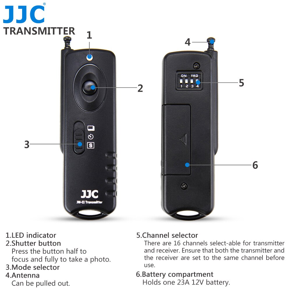 JJC Camera 433MHz Shutter Release Controller 16 Radio Channels Wireless Remote Control for NIKON D810/D850/D700/F90/F100/D750