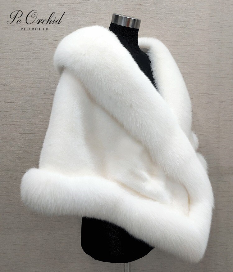 PEORCHID Winter Weiß Schal Hochzeit Bolero Frauen Abend Jacke Warme Brautjungfer Kap Faux Pelz Mantel Braut Partei Mantel