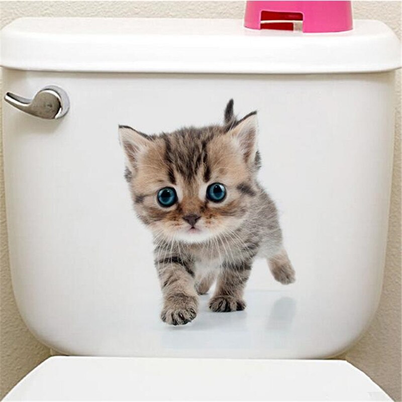 1 pièces mignon 3D chaton toilette chat Stickers muraux pour cuisine réfrigérateur salon chambre décor à la maison papier peint bricolage maison décalcomanie: Café