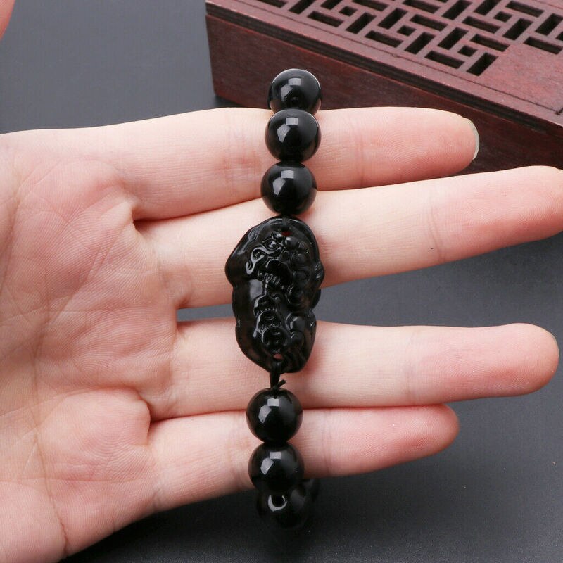 1pc Feng Shui Pi Xiu Armbinde Zu Gewinnen Reichtum und Glück Obsidian Stein Reichtum Armbinde