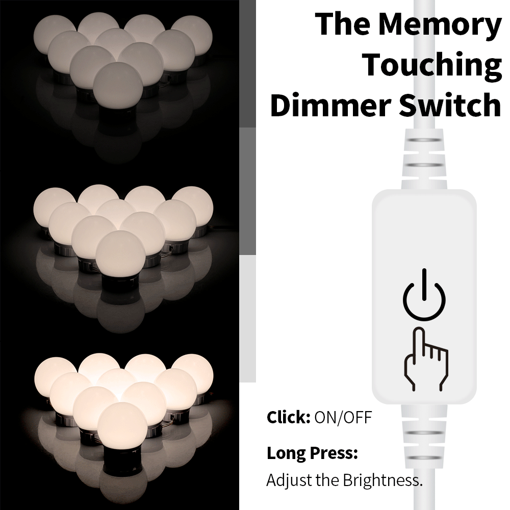 Ampoule USB pour miroir de maquillage, lampes de vanité Hollywood, applique murale à intensité réglable, Kit d'ampoules 2 6 10 14 pour coiffeuse