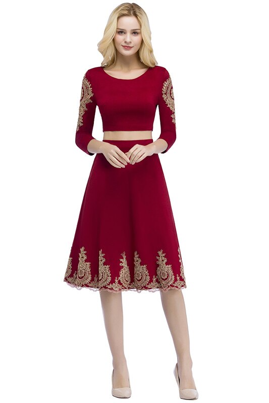 Babyonline Two Piece Burgundy Lace Short Evening Dress Robe de Soiree Courte Evening Gowns Vestido de Festa: 2