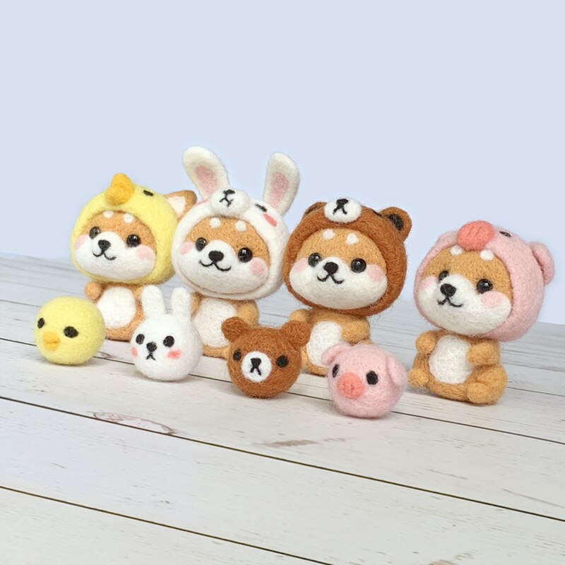 Wool Felt Craft Handmade Animal Toy 5 Styles of Dog Shiba Inu Needle Felted Animals DIY Material Package Christmas Felt Keychain
