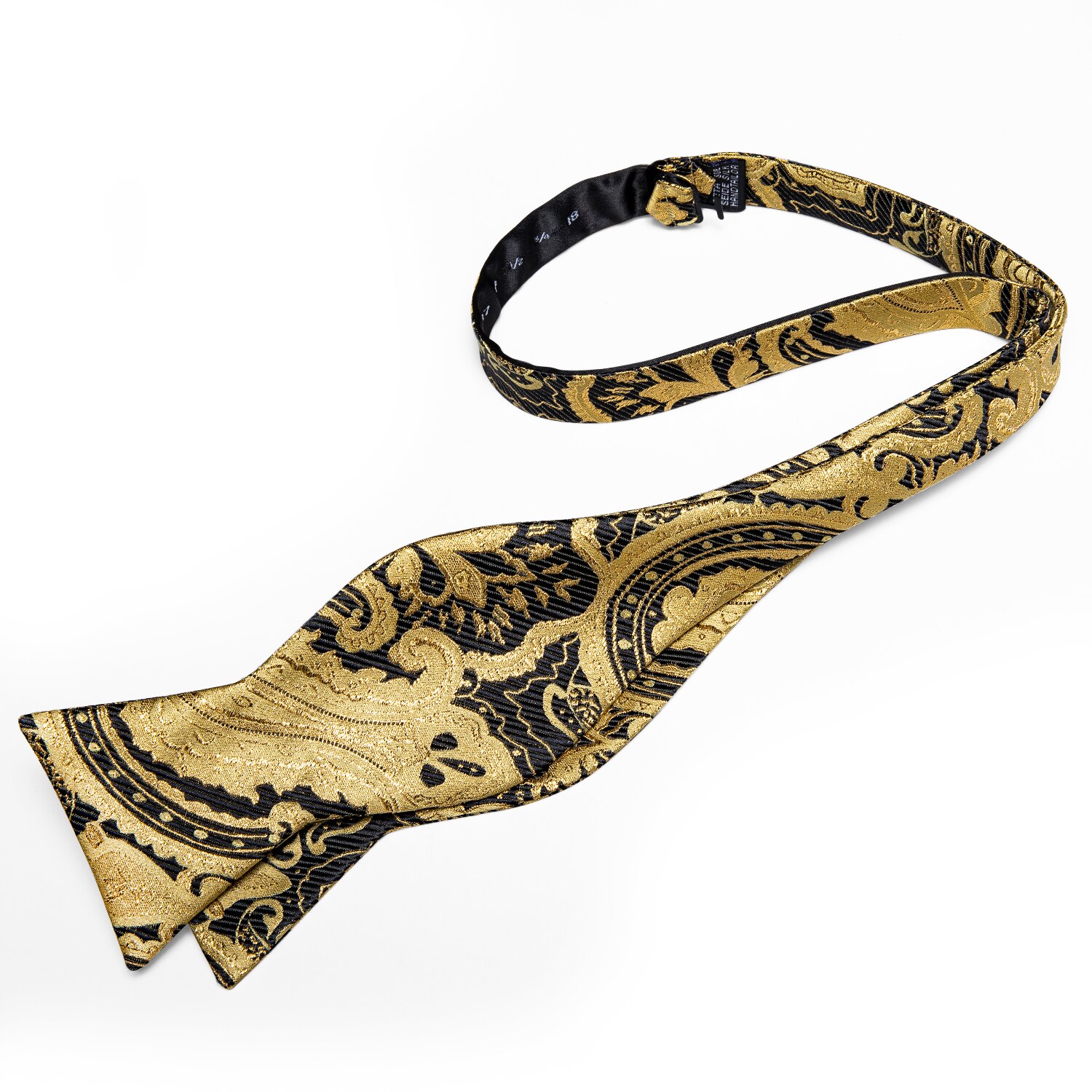 Luxury Gold Black Paisley Self Tie Men&#39;s Bow Tie Silk Woven Wedding Party Butterfly Ties Hanky Brooch Pin Set Tuxedo Bow DiBanGu