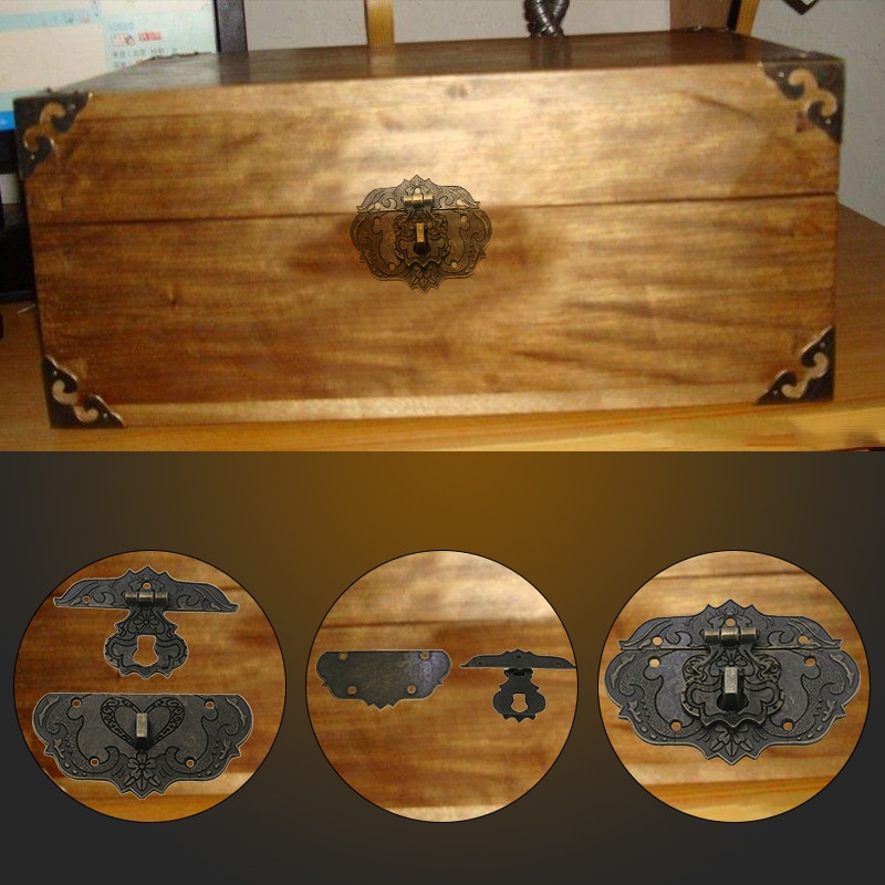 5 SET BOIS Boîte Poitrine Boîtier Fermoir Clôture loquets Doré 37x28mm