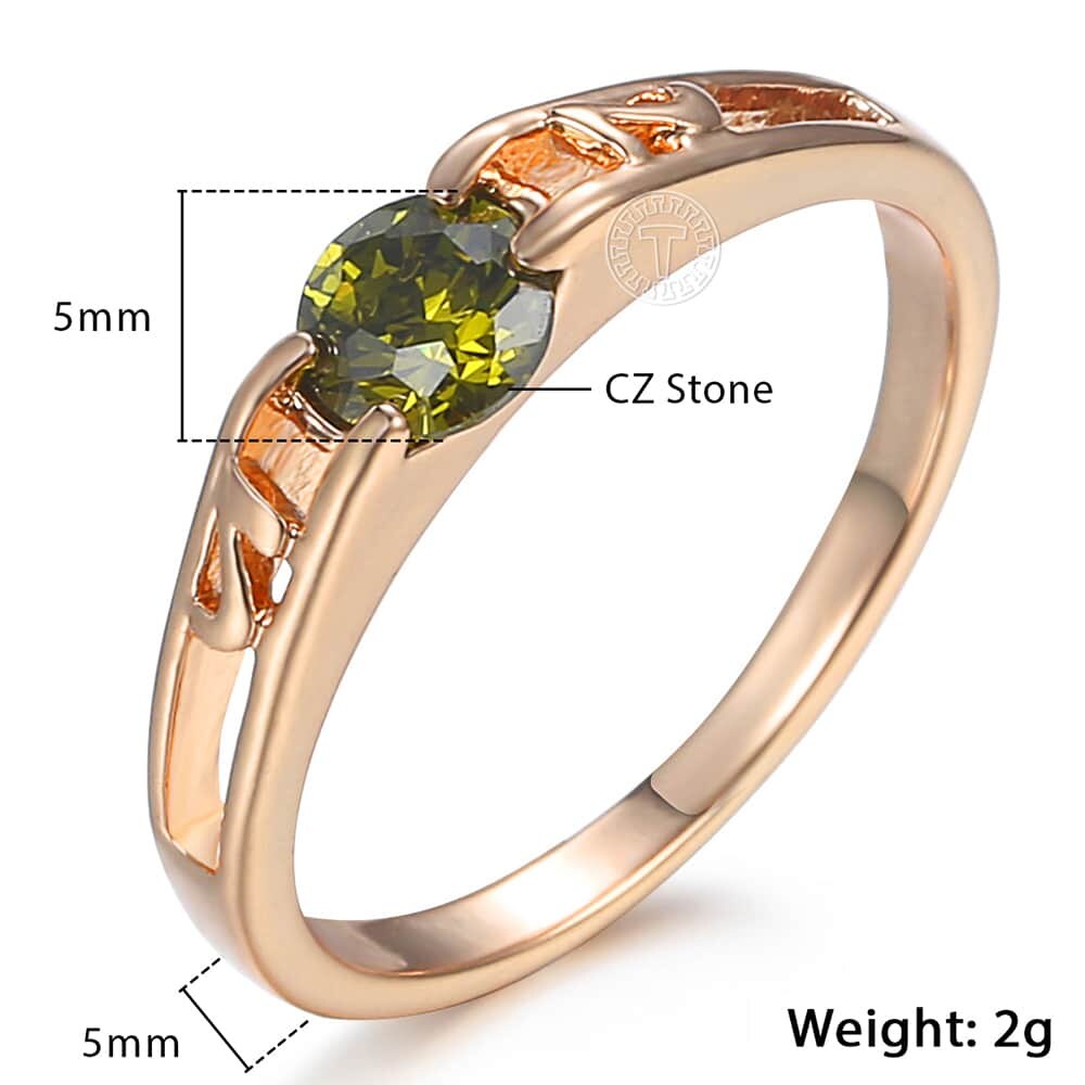 Green Cubic Zircon CZ 585 Rose Gold Ring for Women Girls Engagement Wedding Band Ring for Women GR18