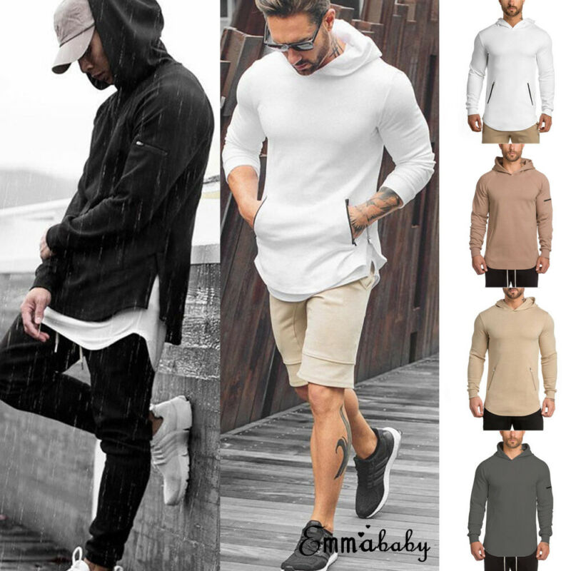 Heren gym dunne hoodie lange mouwen hoodies sweatshirt casual t-shirt fitness tops