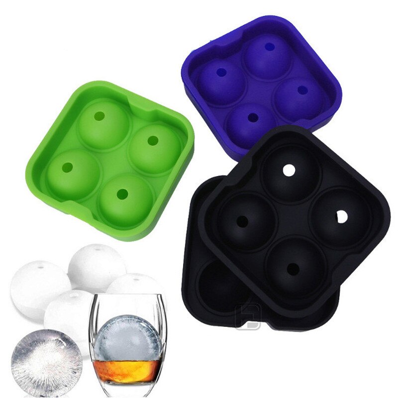 Large Ice Cube Maker Silicone Mold 4 Cell Sphere Ice Ball Ice Cube Tray Mold Wine Cocktail Party Bar Accessories Ice Cream Tool