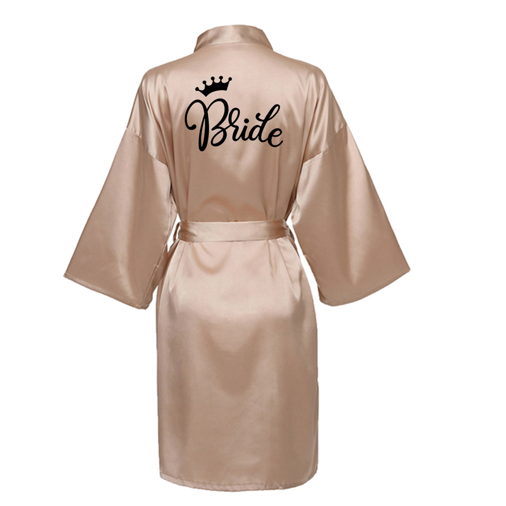 Wedding Party Team Bride Robe With Black Letters Kimono Satin Pajamas Bridesmaid Bathrobe NLJY003