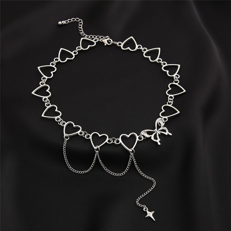 Kpop Vintage Harajuku Goth catene a cuore in metallo girocollo collane Grunge per donna Egirl Cosplay accessori estetici gioielli: H