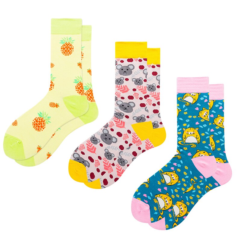 3pairs Funny Socks Personality Cotton Men& Women Sports Socks Beer Mouse Rabbit Shrimp Stamp Animal Food Fruit Cycling Socks: 16