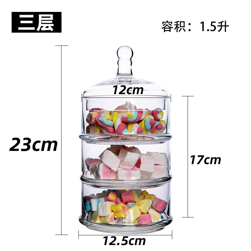 Crystal Candy Jar Transparent Glass with Lid Four Floors Food Storage Tank Home Use Desktop Multi-layer Decoration Glass Jar: 3 layer