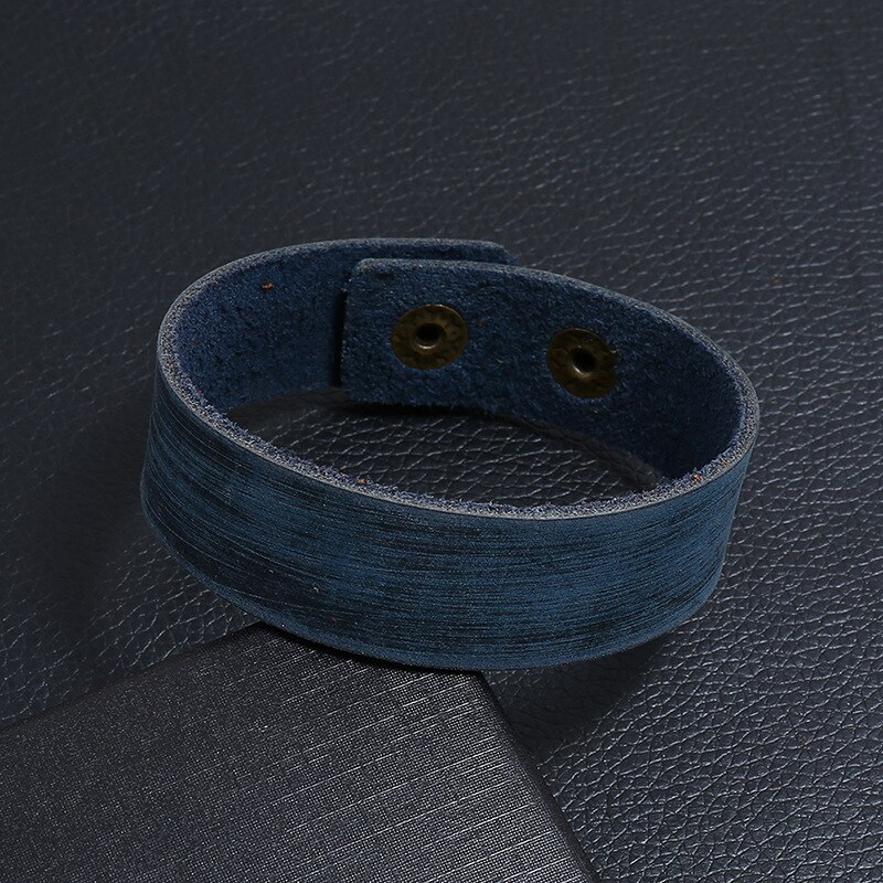 Vintage Leather Bracelet for Men Wrap Cuff Adjustable Wristband Bracelets for Male Female Jewelry 2cm Width: Blue