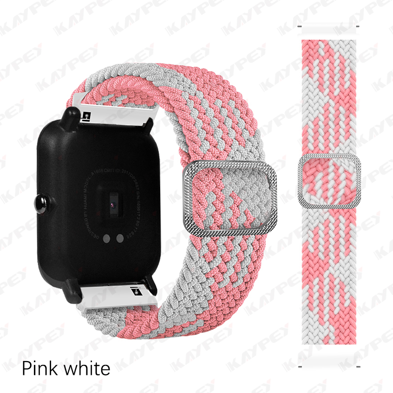 Boucle Solo tressée pour Huami Amazfit GTS 2 2e 2, Mini bracelet de ceinture élastique en Nylon réglable pour Amazfit Bip Lite 1S U pro: 12-Pink white