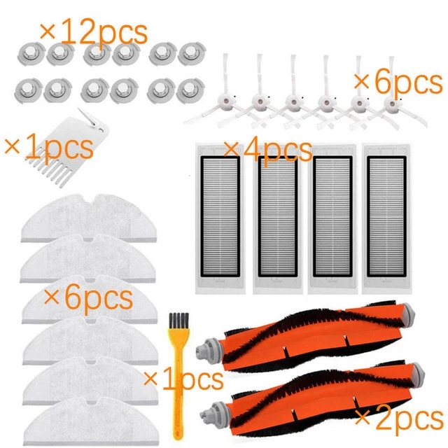 Para Xiaomi Mi Robot aspirador 1a generación/2/1S, SDJQR01RR SDJQR02RR SDJQR03RR Roborock E4 E5 S4 Max filtro de Cepillo Lateral principal: Naranja