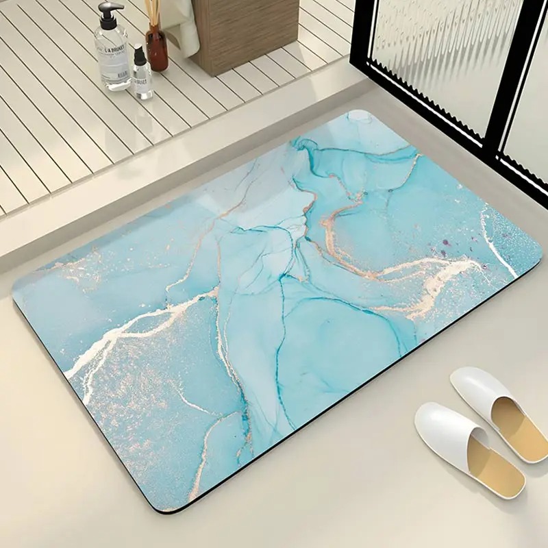 Alfombra de baño con textura de mármol, alfombra de baño antideslizante de lujo para ducha, alfombrillas para pies súper absorbentes, felpudo de baño para el hogar de secado rápido: Marrón / 400 mm x 600 mm