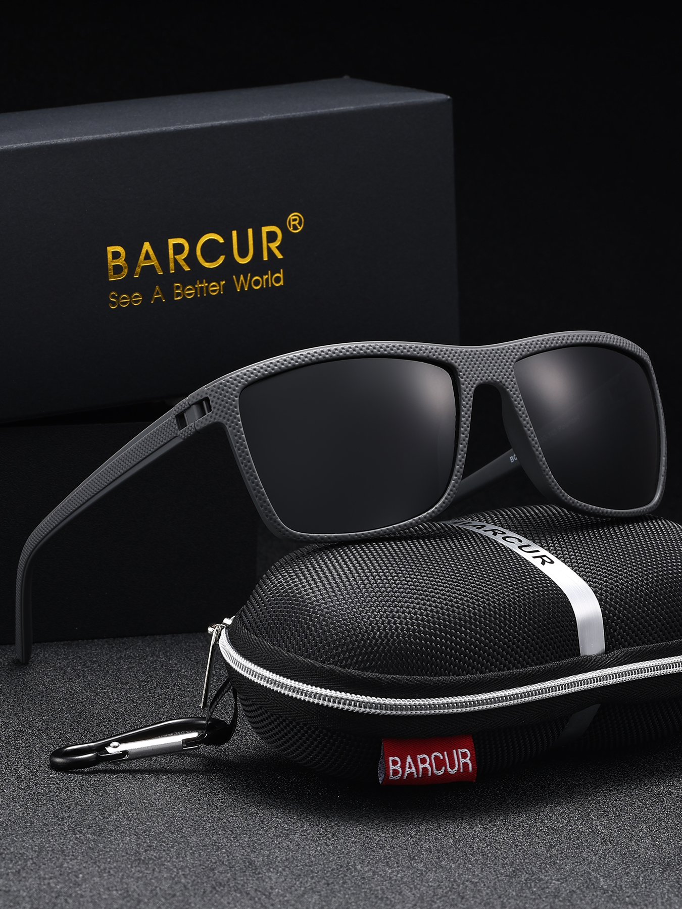 BARCUR Brand Classic Men Sunglasses Comfort Durable PC Rectangular Frame TAC Lens Versatile Age Polarized Sunglasses: GRAY