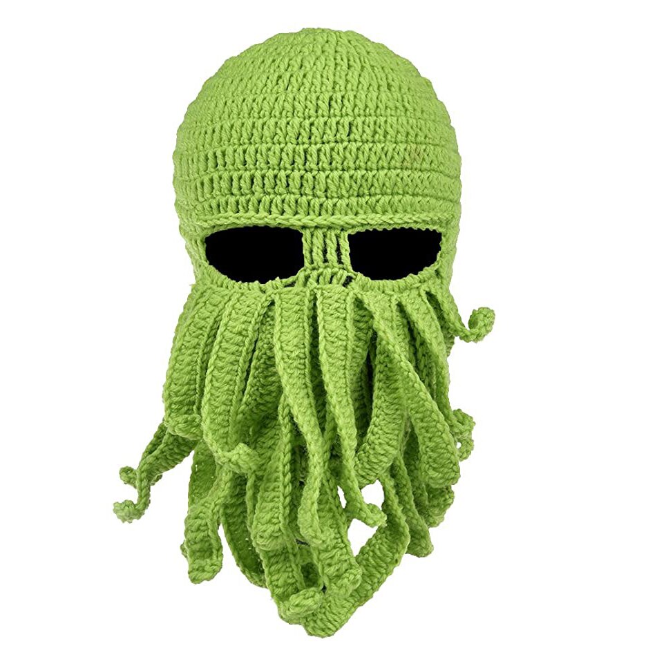 Unisex vinter varm och vindtät stickad hatt personlighet bläckfisk skägg cosplay bläckfisk hatt ansiktsmask ull mångfärgad skidhatt: C