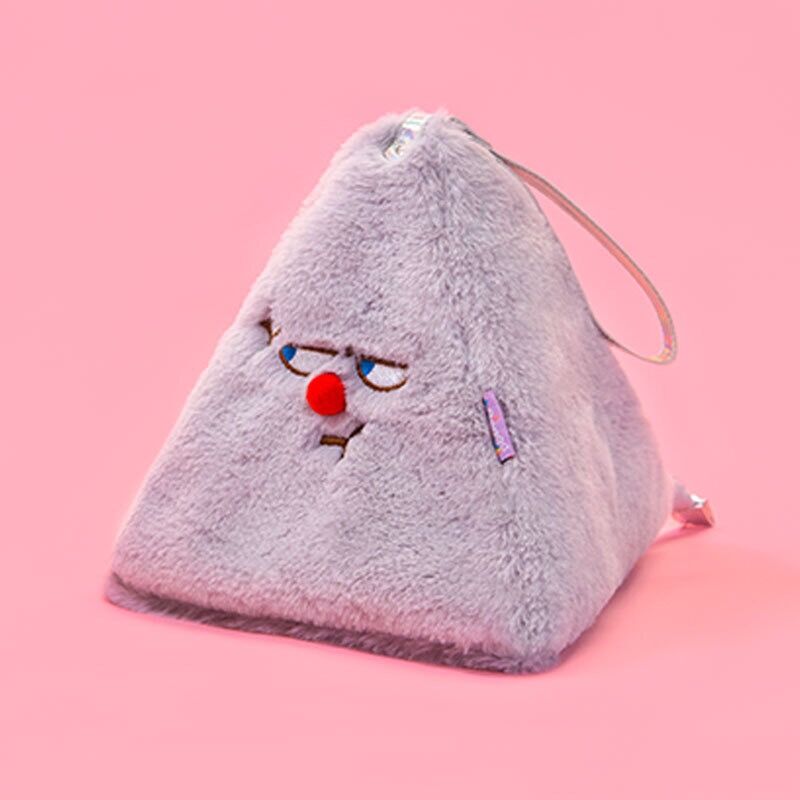 Bentoy Milkjo Flannel Soft Coin Purse Girls Triangle Wrist Strap Handbag Women Cute Funny Face Coin Purse Lady Make up Bag Case: Grey