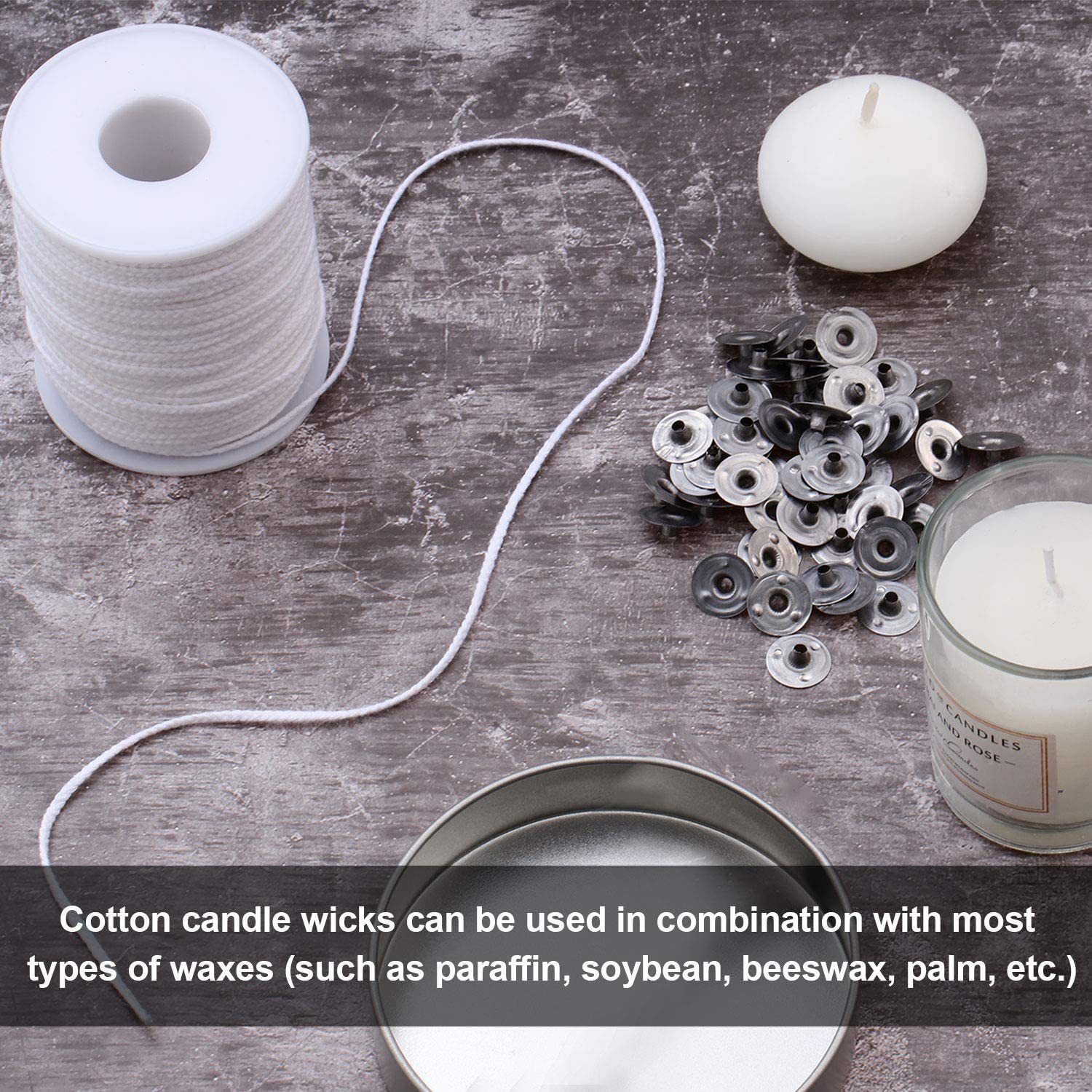 Bougeoir à mèche de bougie en coton de 61m, sans fumée, fil de bougie cylindrique d'aromathérapie, Kit de fabrication de bougies, bricolage