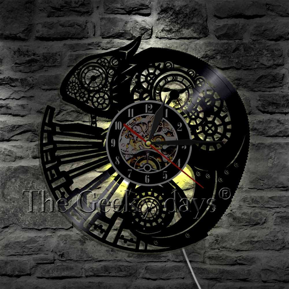 Caméléon 3D horloge murale Reptile exotique animal de compagnie vinyle Record horloge murale froid Tribal Gecko lézard Serpent Art mural décor maison horloges