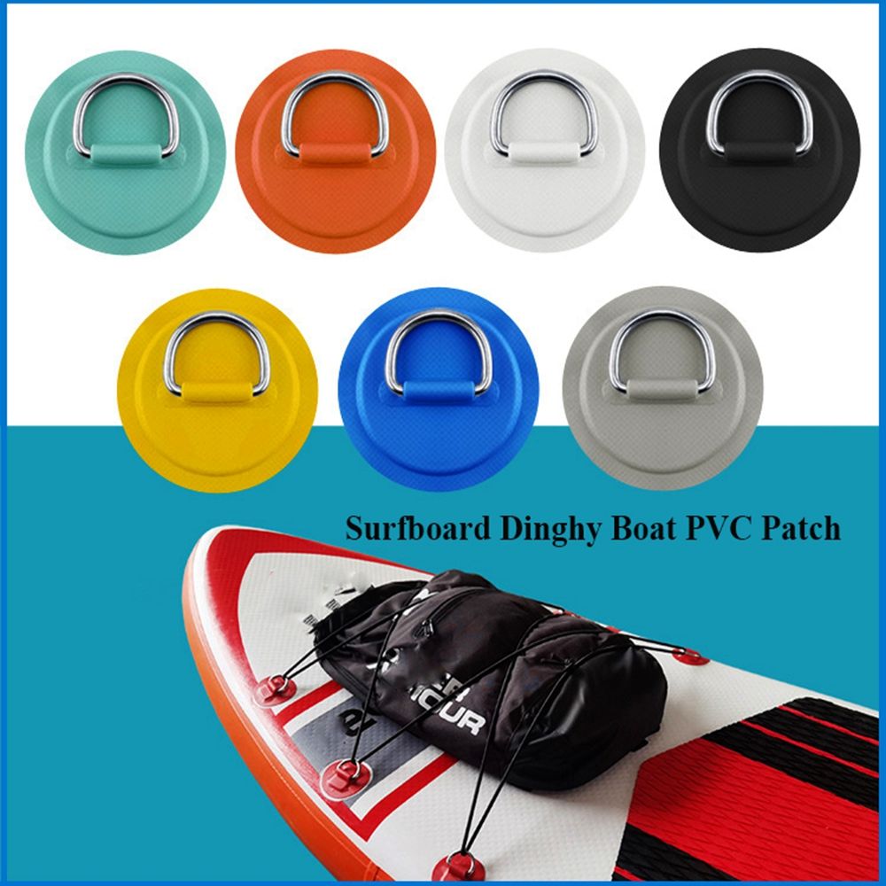 1/4Pcs Surfboard Dinghy Boat PVC Patch With Stainless Steel D Ring Deck Rigging Sup Round Ring Pad 5M Elastic Bungee Rope Kit