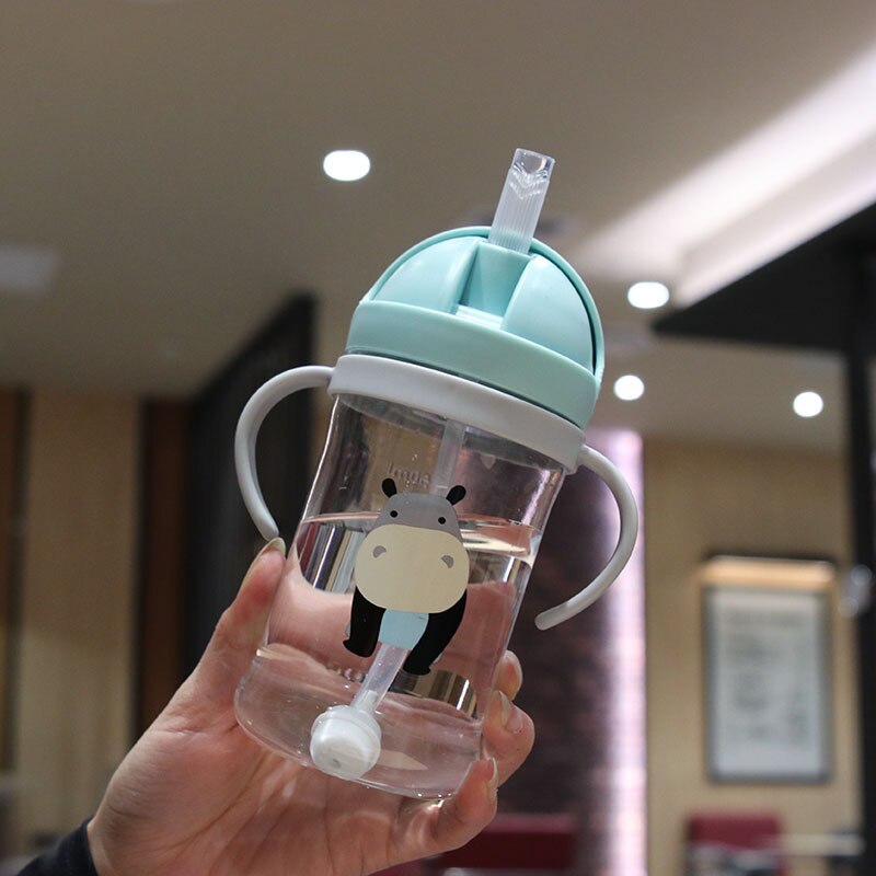 400ml børn børn tegneserie dyreskole drikkevand halm flaske sugerør sippy baby kop med skulderrem: 6