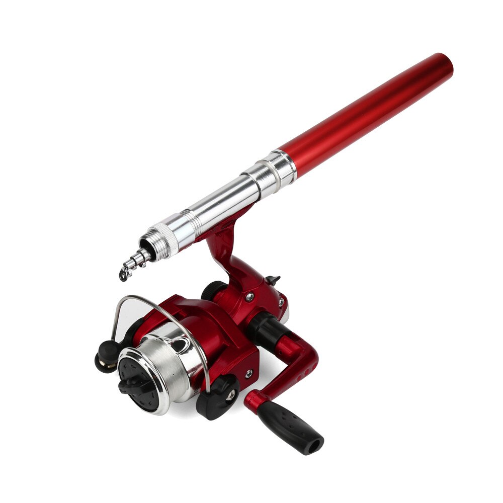 Mini Fishing Rod Portable Pocket Fish Pen Shape Aluminum Alloy Fishing Rods Pole Reel Rod Combo #t1g: Red 