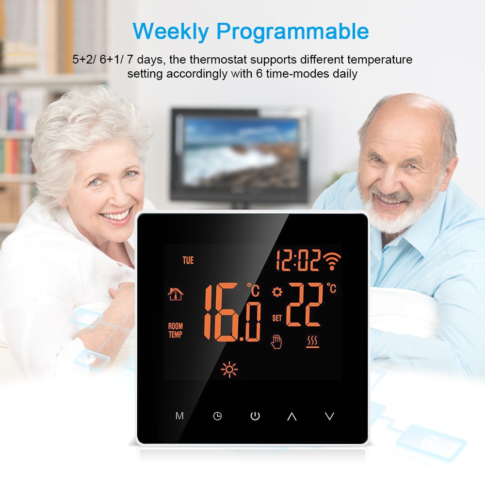 Wifi termostat lcd touch screen trådløs smart temperaturregulator programmerbar termostat elektrisk gulvvarme termostat
