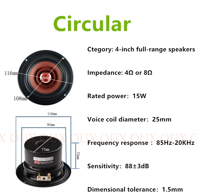2pcs/lot OUX Hi-Fi 4 inch Full Range Speaker monitor Bullet woofer tweeter with with Aluminum 2 Layer kapton Cone