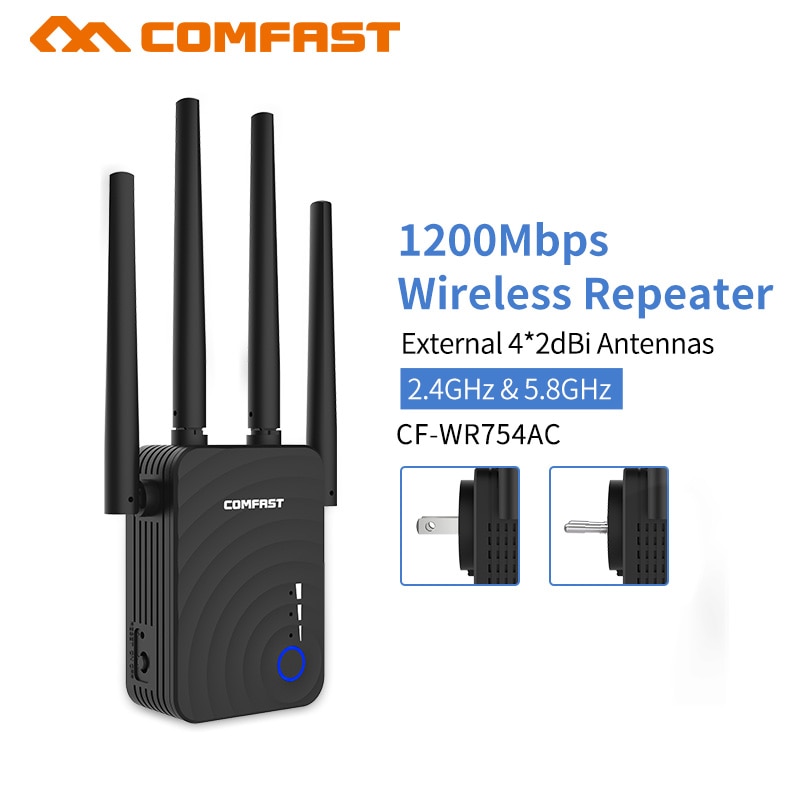 Comfast 1200 mbps draadloze wifi-extender wifi-repeater dualband 2.4 & 5.8 ghz 4 wi- kanaals antenne signaalversterker met groot bereik