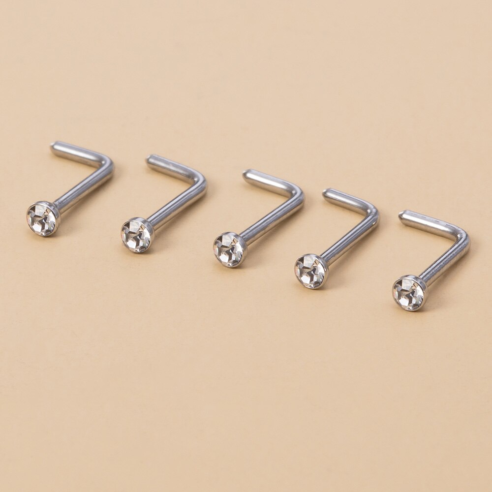 5 uds anillos de nariz para mujer 20G tornillo nariz Stud corazón Luna estrella bola Acero inoxidable narina Piercing tabique cartílago joyería: Rodio plateado