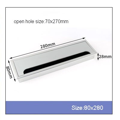 1PCS Aluminium Alloy Grommet Cable Hole Cover With Black Brush For Computer Table Cable Outlet Port Wire Rack Organizer: 80x280mm