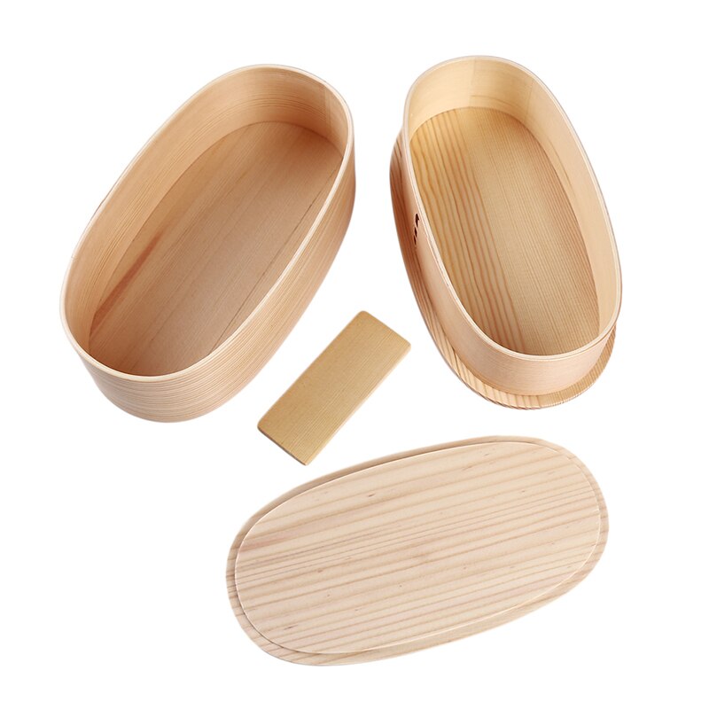 Japanse stijl bento boxen 3 roosters houten lunchbox draagbare picknick kinderen studenten voedselcontainer keukenaccessoires: Beige dubbellaags