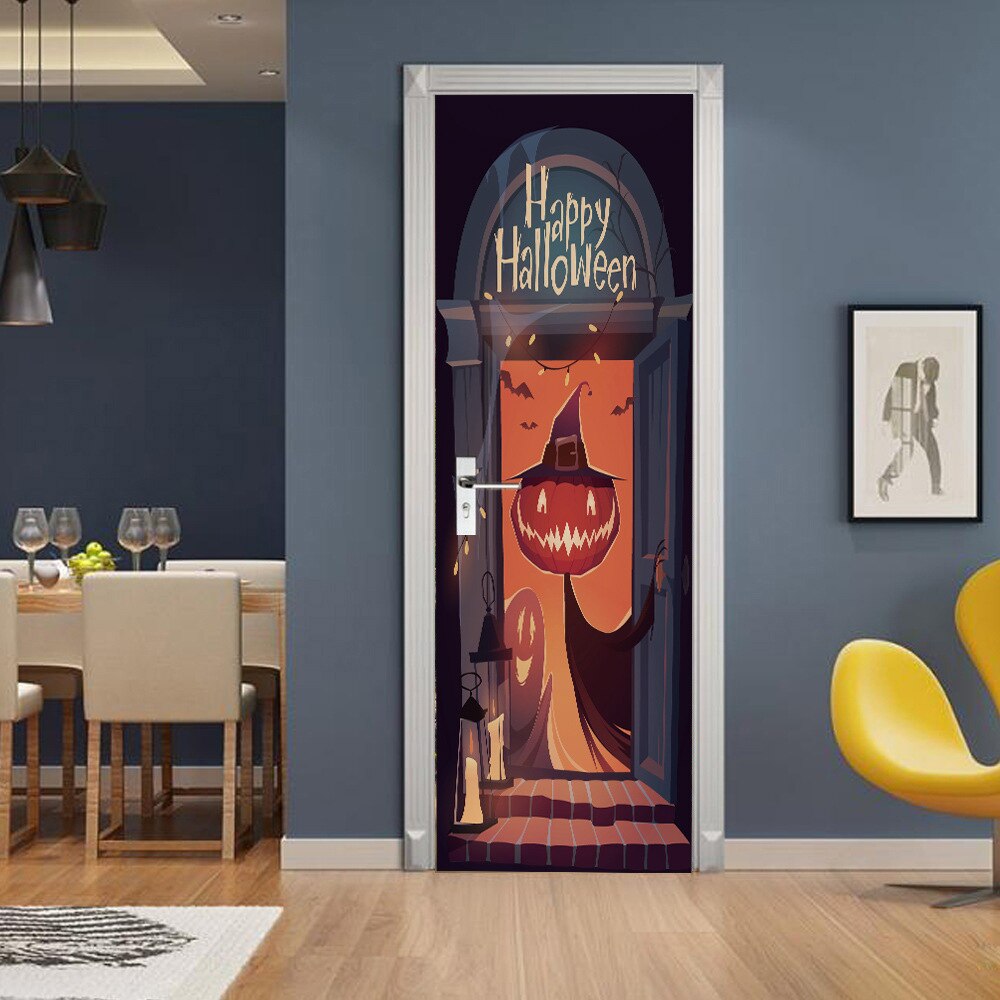 2PCS Halloween Door Stickers Adhesive Waterproof Wallpaper Funny Bedroom Living Room Bathroom Halloween Decoration