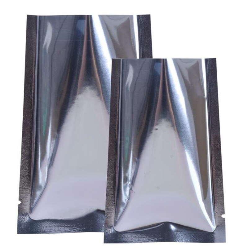 100Pcs/Lot Open Top Aluminum Foil Bag Vacuum Heat Seal Packaging Pouches Food Coffee Tea Mylar Foil Bag Storage Silver Flat Bags