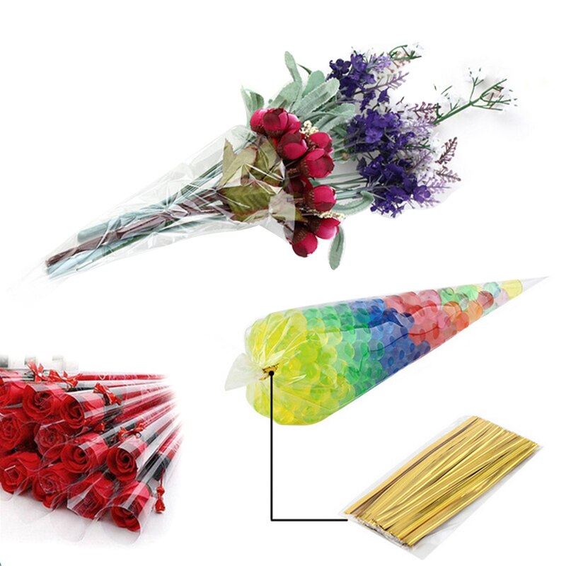 100Pcs Triangle Transparent Disposable Candy Food Bag For Wedding Birthday Party Candy Food Packaging Bag Supplies NEWEST