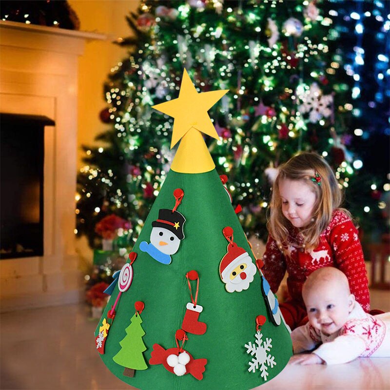 Diy filt julgransdekorationer barn xmas tree dörr vägghängande prydnad konstgjorda träd hem bröllopsfest gynnar