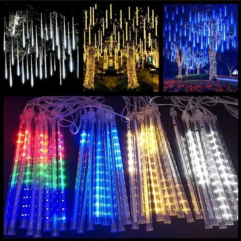 Garten-Camping-Dekoration, 8 Röhren, 30/50 cm, Solarlicht, Lichterkette für Höhle Außenbereich, LED-Meteorschauer, Regen-Lichterkette für Baumdekoration