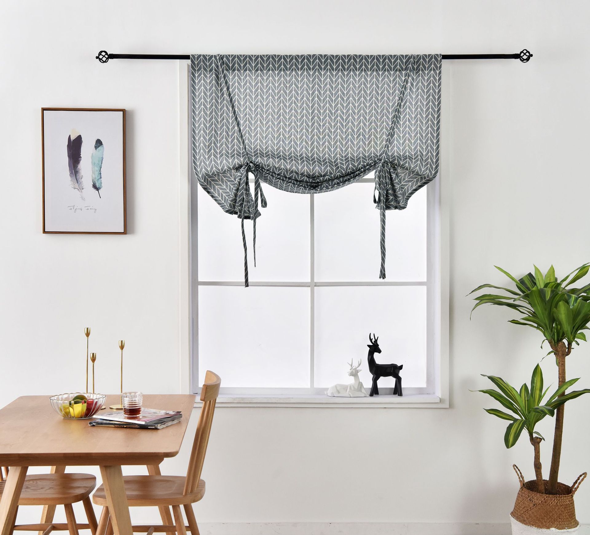 Geometrisk trykt gardin lys skygge flatt vindu pastoral den grå pilen til løftegardin polyester / bomull tau øvre åpen