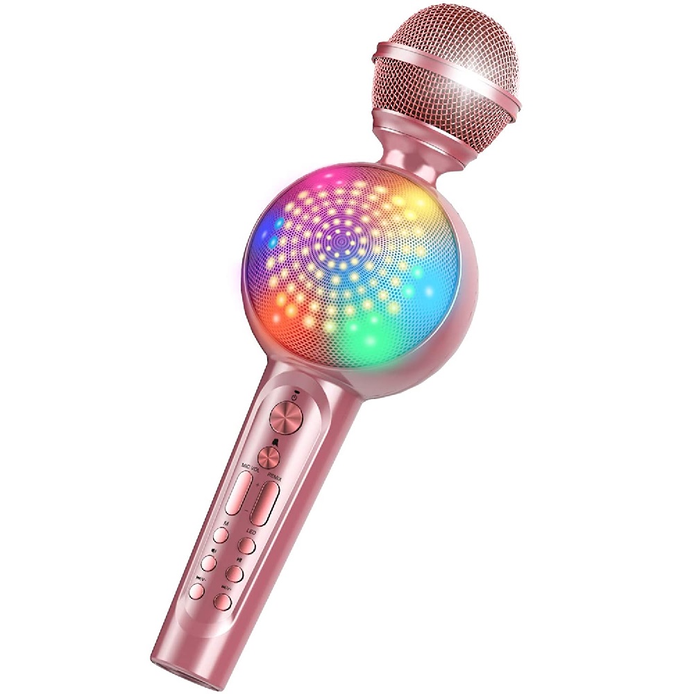 GOODAAA Bluetooth Karaoke Mikrofon für Telefon Drahtlose Tragbare Handheld Mic Lautsprecher mit LED-Licht Magie Sound Singen Maschine: Rose Gold