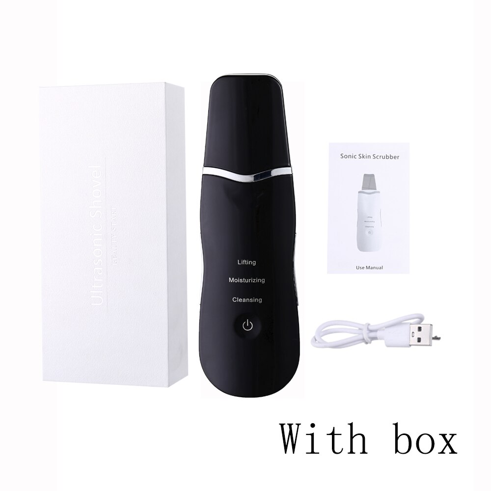 Ultrasonic Skin Scrubber Skin Ultrasonic Cleaning Peeling Extractor Facial Lifting Peeler Deep Cleaning Beauty Apparatus: black with box